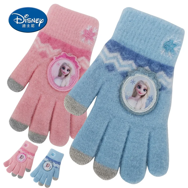 

Disney Frozen Princess Elsa Children's Gloves Winter Knit Warm Full Finger Girls Cycling Protective Snow Wool Five-finger Gloves