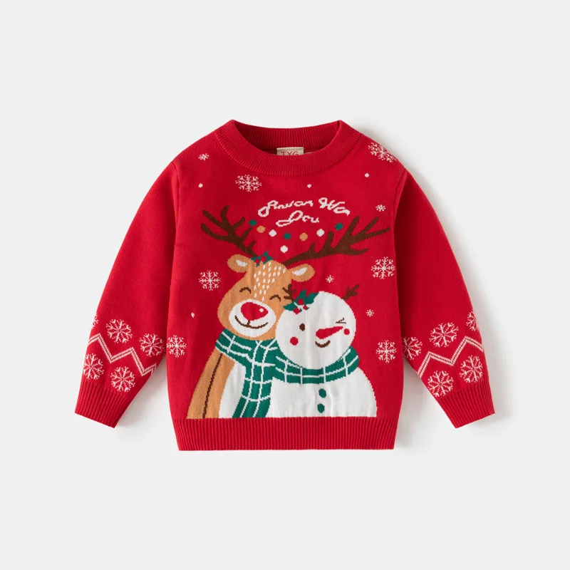 2-8T Toddler Kids Christmas Sweater Reindeer Snowman Print Knit Pullover Top Long Sleeve Children Xmas Warm Knitwear