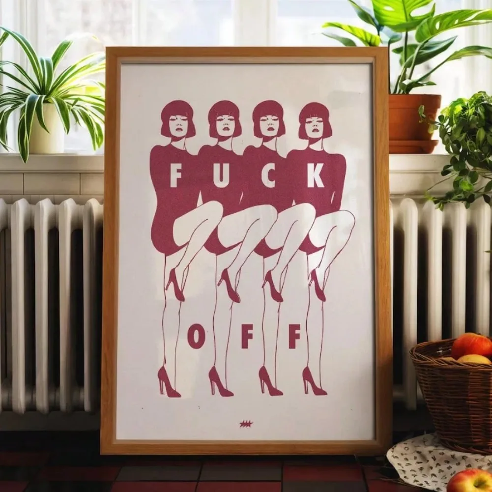 A striking black and white pop art canvas painting; a wall hanging depicting female power; a thought-provoking manifesto poster.