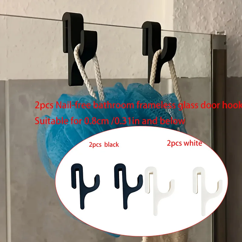 1 and 2 Shower Door Hooks, Frameless Glass Door Hooks, Suitable for Glass up to 8mm, for Robes, Pajamas, Bathrobes, Bath Towels, Clothes, Bathroom Glass Hooks, Easy-To-Install Towel Racks, No-Drill Bathroom Supplies, Bathroom Accessories
