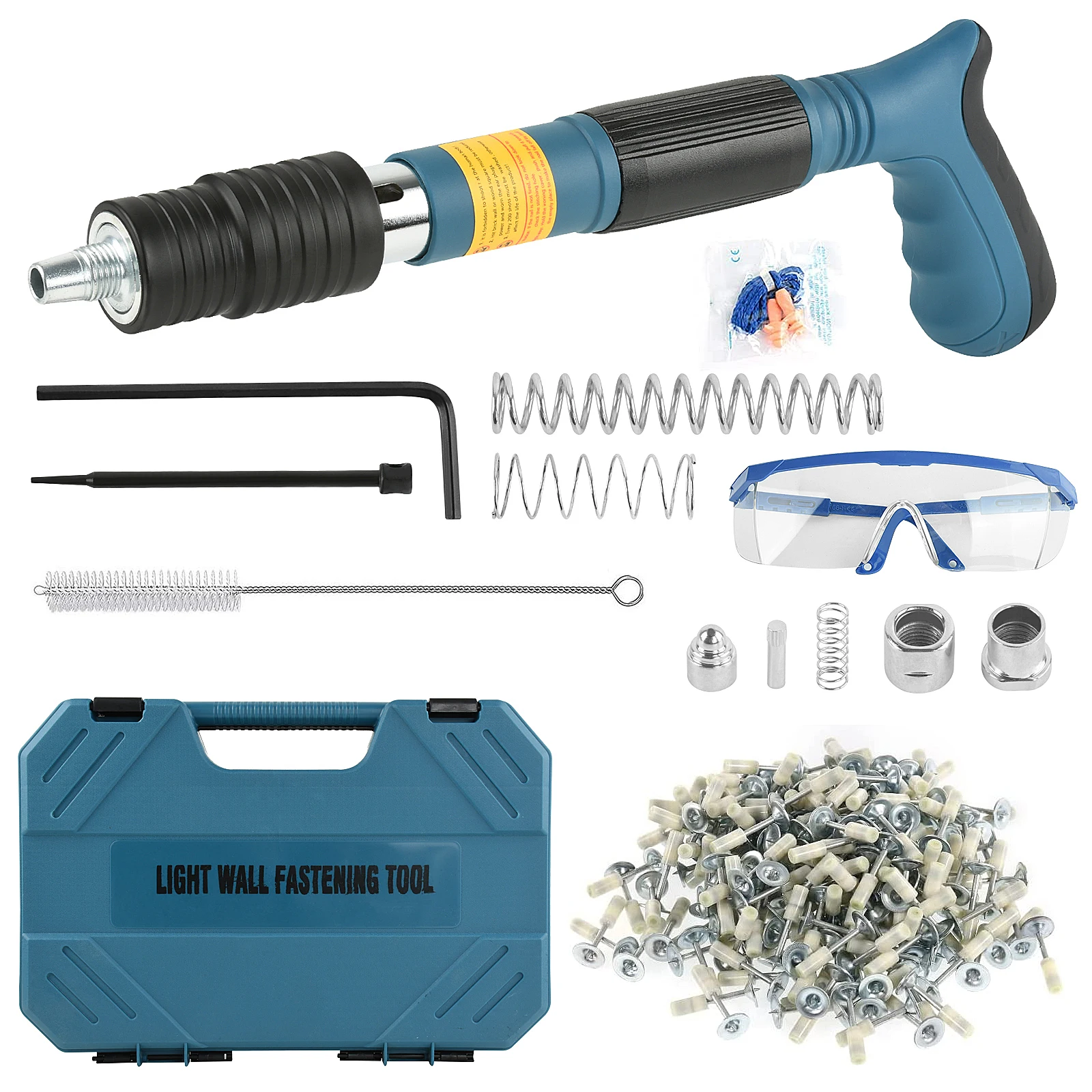 Manual Steel Nail Gun 5 Gears Power Adjustable Nail Gun Rivet Tool with 110 Nails Wall Anchor Wire Slotting Device