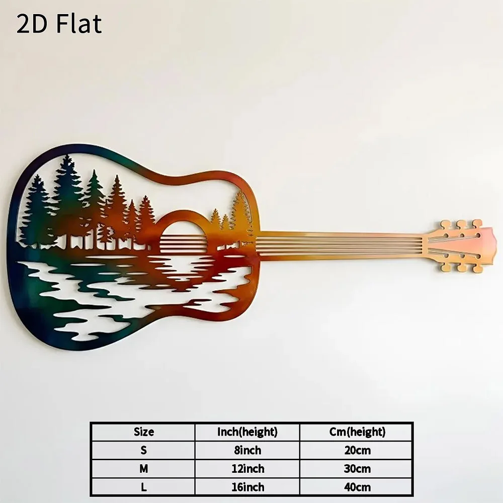CIFBUY Iron Wall Art Guitar Sunset Landscape Metal Decor Music Lover Gift Minimalist Rustic Accent Interior