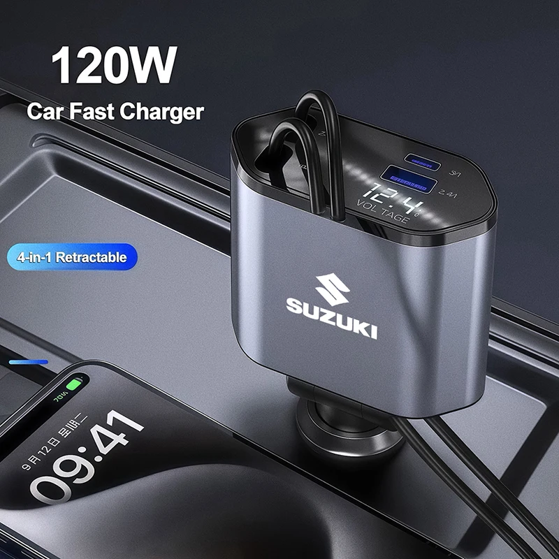 

4 in 1 Retractable Car Charger Mobile Phone USB Type C Cable For Suzuki Jimny Samurai Vitara Swift Baleno SX4 Ignis DZire Splash