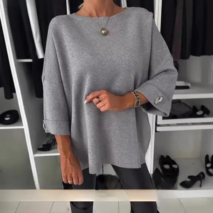 Women's Color round Ne mid Sve Knitted Casual Top Comfortable Fit Sweatirt Polyester Blend Fabric Autumn Season