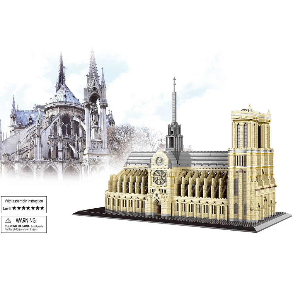 العالم الشهير العمارة التاريخية مايكرو الماس كتلة فرنسا كاتدريل نوتردام دي باريس نموذج قوالب بناء لعبة النانوبريكس