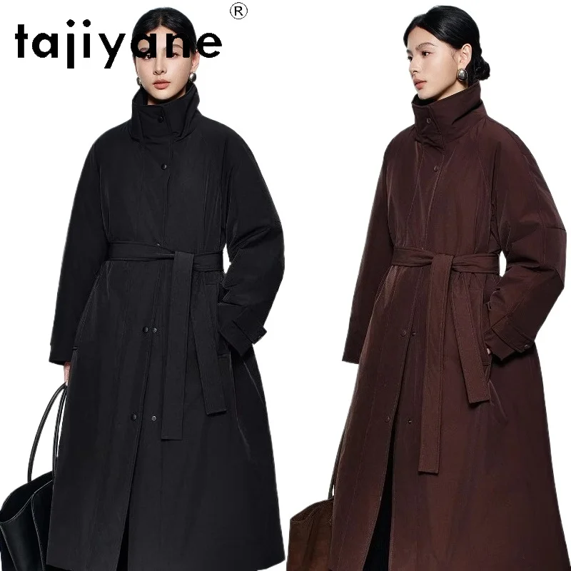 

TAJIYANE 90% Goose Down Jacket Woman Long Belt Outerwears Luxury Down Coats Warm Winter Women Clothes 2025пуховик женский зимний