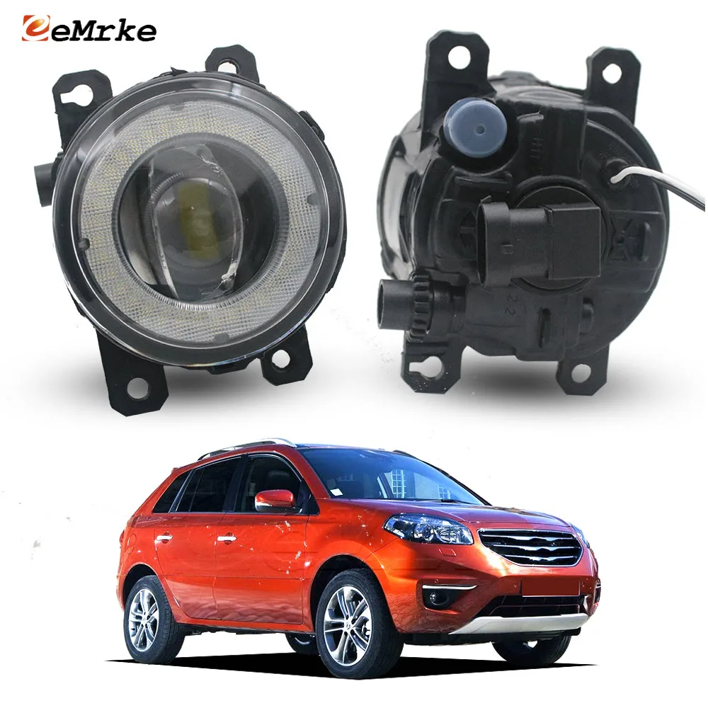 LED Car Fog Lights with Glass Lens for Renault Koleos 1 / Samsung QM5 H45 2012 2012 2014 2014 2015 2016 Angel Eyes DRL PTF