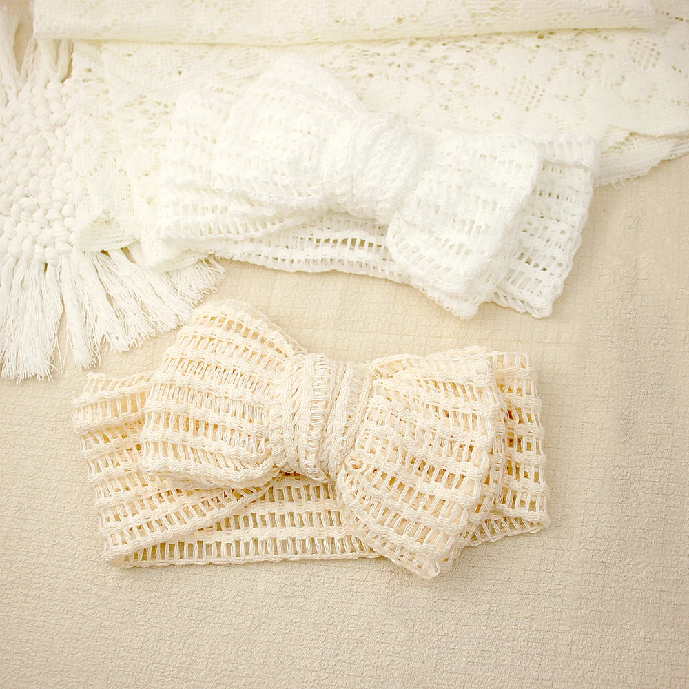 2pcs/set Summer Hollow Bow Headband Newborn Cute Hair Accessories Twist Kids Turban Bowknot Headbands Baby Girls Beige Headwear