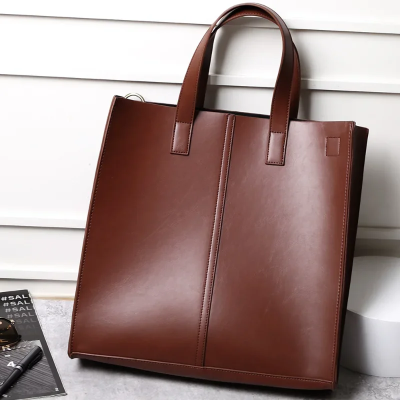 Large-capacity 15-inch Tote Bag Men Women Handbag PU Leather Unisex Laptop Bags with Shoulder Strap Women Men Shoulder Bags