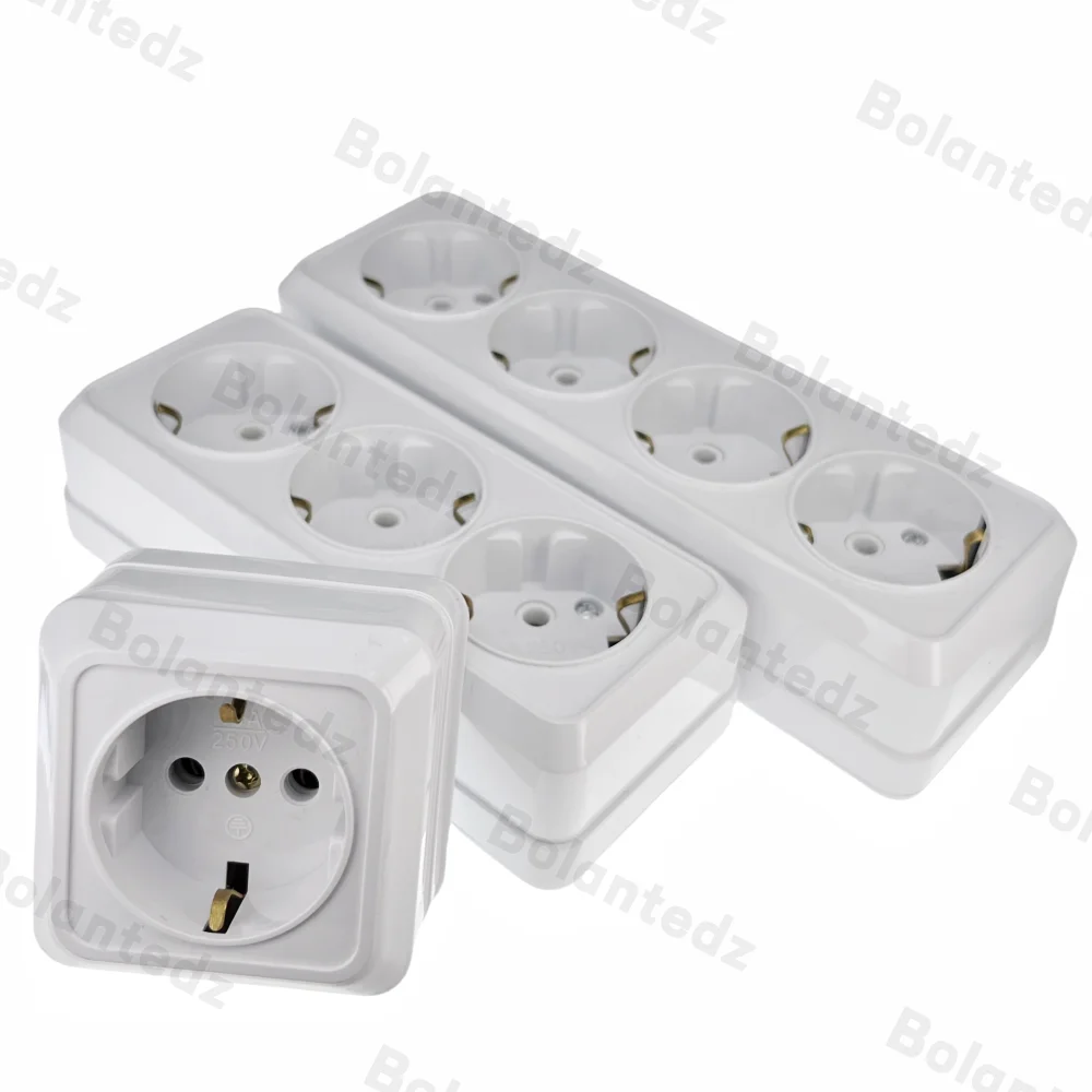 White Wall Surface 1 2 3 4 Sockets Plugs EU Exterior Electrical Outlets With Ground Power Socket Flame Retardant Paint Plastic