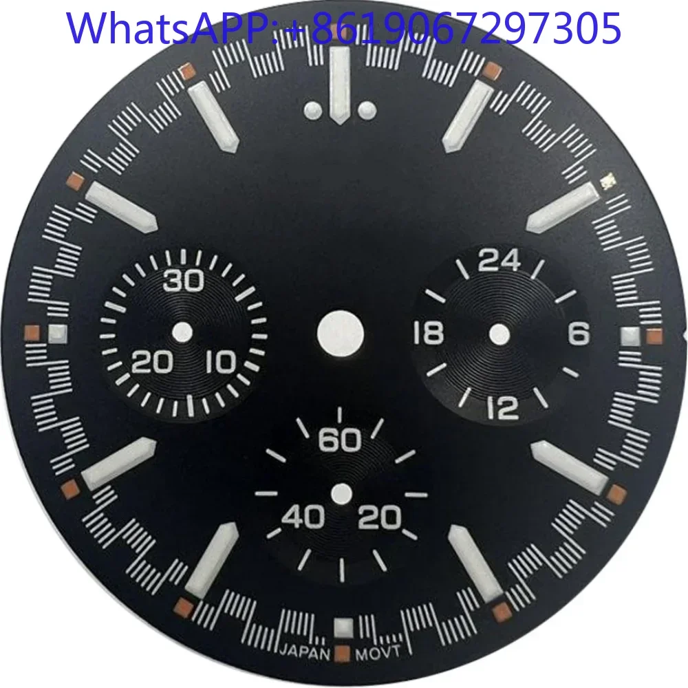 

32.4mm White Black Double Markers Watch Dial Suitable for VK63 Quartz Movement Mod Parts Creative Green Lume Big Durable Dial