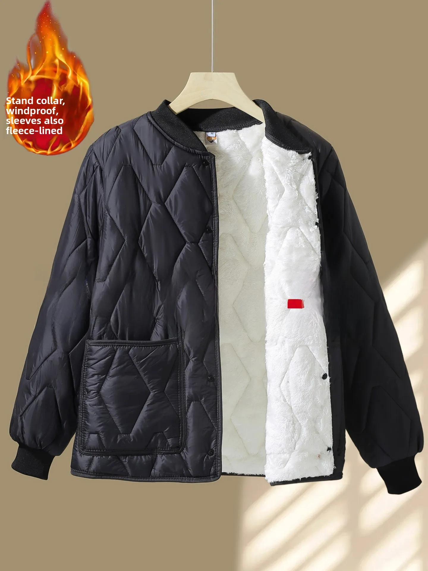 

Men's Anti-freeze Cotton Jaet Inner Wear Warm Busin Casual ort Sle Long Sve Button Closure Color Coat