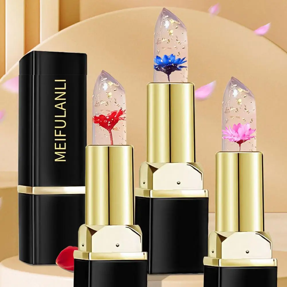 Kristall gelee Lippenstift mit frischen Blumen in Feuchtigkeit creme klarer Lip gloss Balsam Farbwechsel mit Temperatur Stimmung Lippenstift