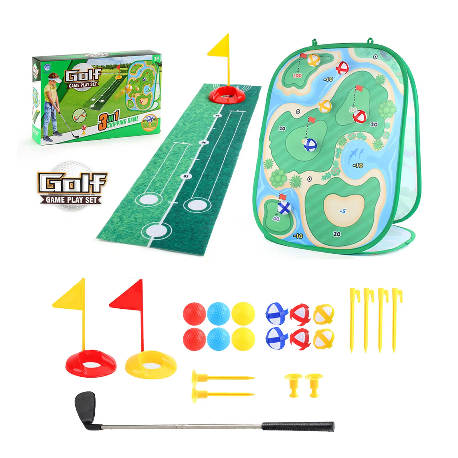 Kids Golf Chipping Game Mat Set Dart Target Mat With Golf Club Sticky Ball Golf Hitting Training Mat Outdoor Game Toy Set