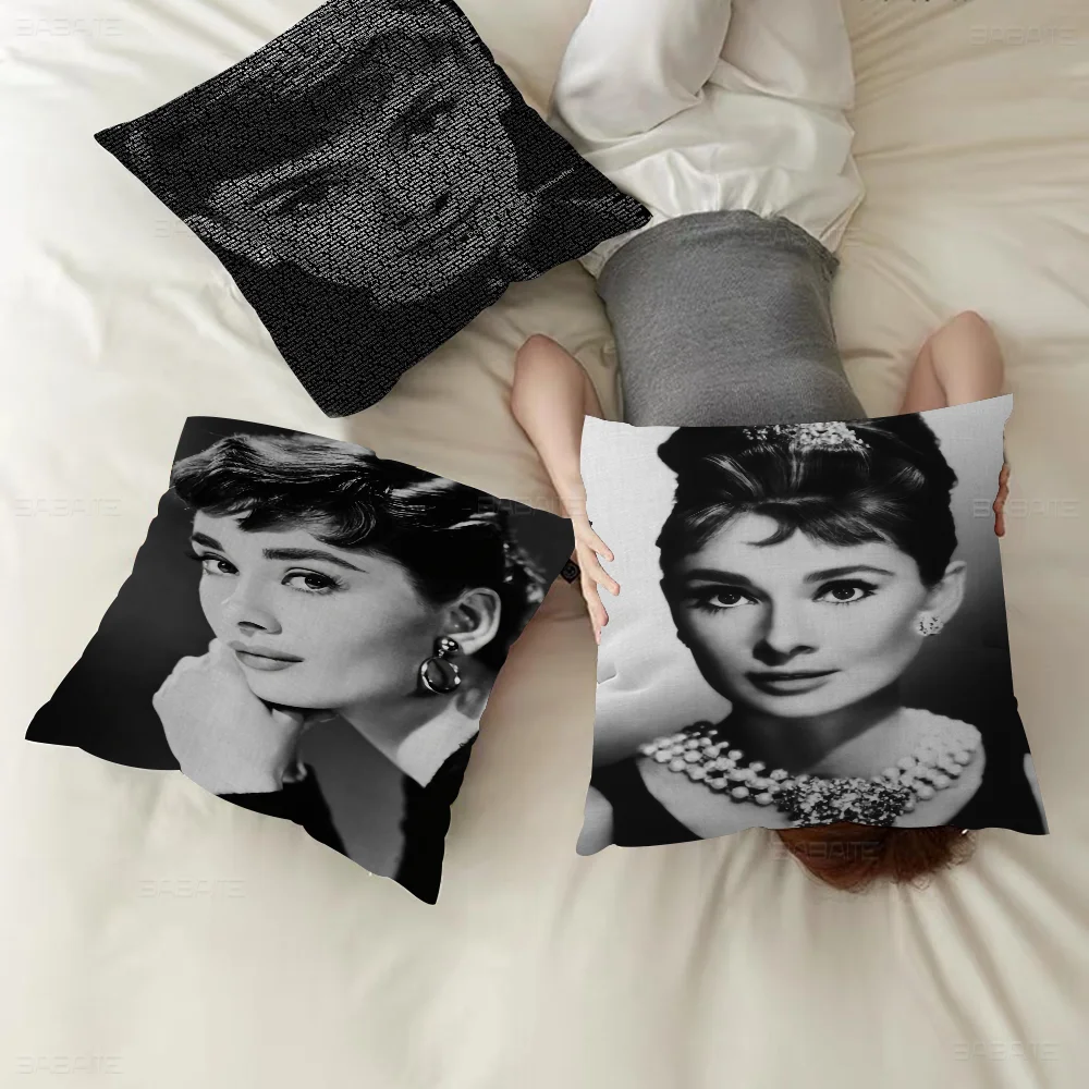 Audrey Hepburn Pillow Covers Cartoon Sofa Decorative Home Double-sided Printing Short Plush Cute Cushion Cover