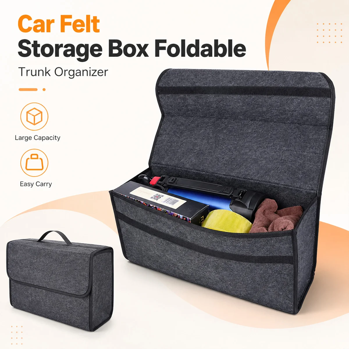YONGRUN Foldable Felt Car Storage Box Auto Trunk Organizer Lightweight Cargo Bin for Tools EmergencyKit Groceries TravelSupplies