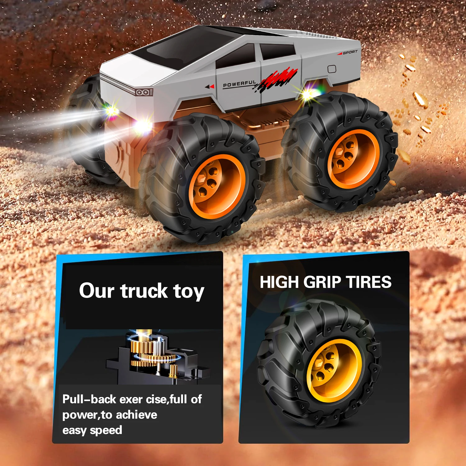 Giocattoli per camion luminosi (confezione da 2 e 4) Pull Back Go Cars con luce a LED - Regalo di compleanno per bambini piccoli, ragazzi e ragazze Camion durevoli