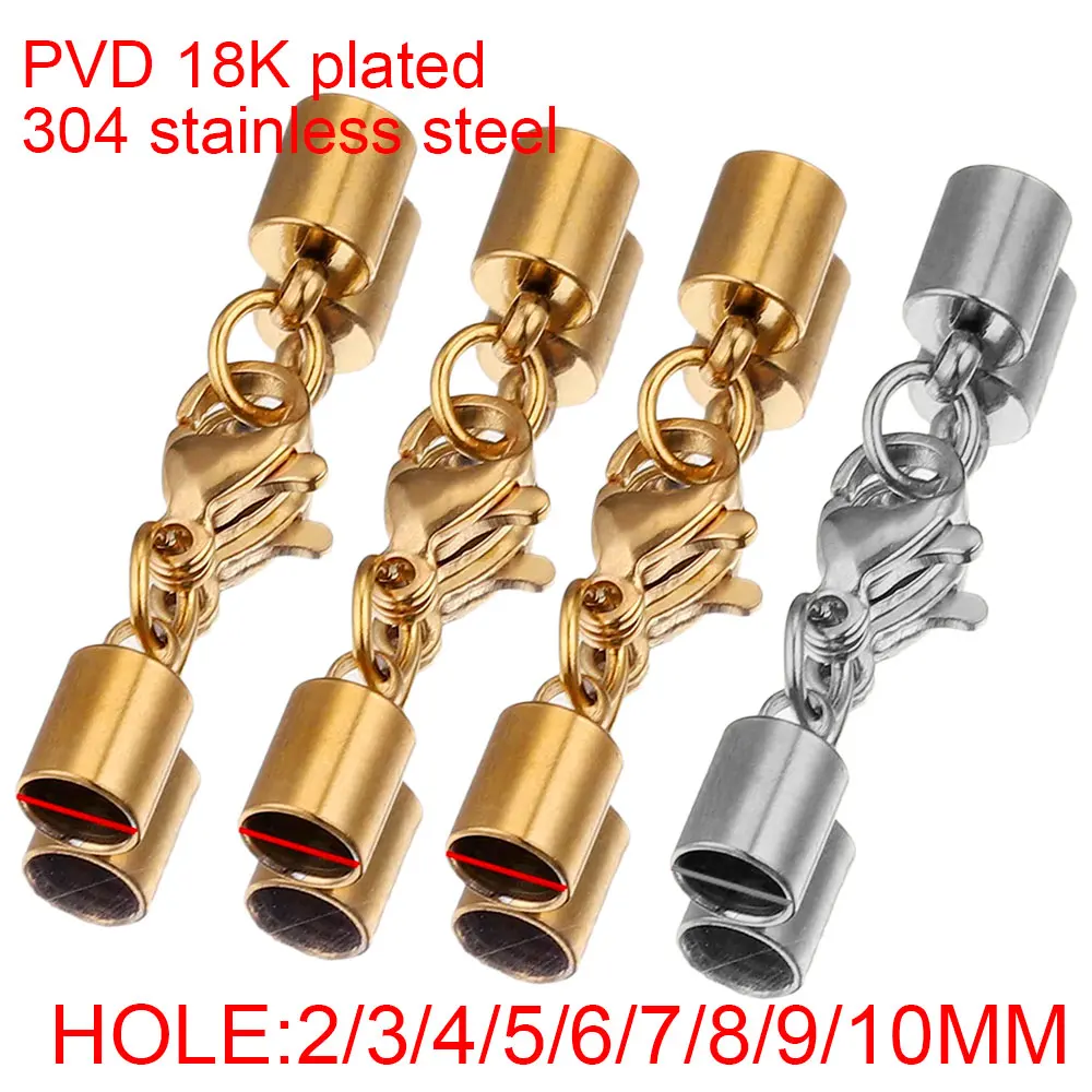 5pcs/lot Stainless Steel Gold Lobster Clasp for Costume Jewelry Leather Crimp End Caps Tip Connection for DIY Bracelet Making