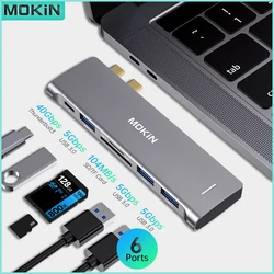 MOKiN 맥북 프로 에어 M1 M2 용 USB C 도킹 스테이션, 듀얼 USB C에서 3 USB 3.0, 썬더볼트 3, SD/TF 카드 리더, 6 인 2