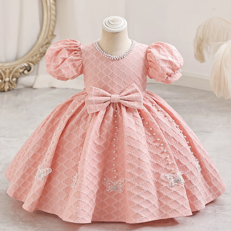 

W8188 Girls' Court Style Short Dress Children's Princess Bubble Sleeves Mesh Puff Skirt Little Host Performa