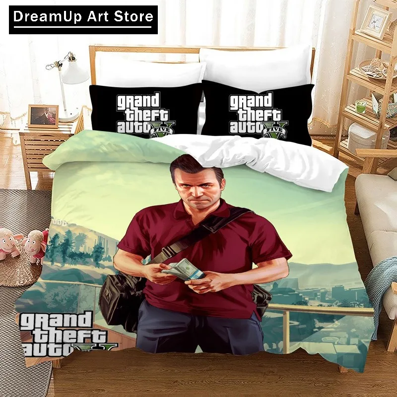 3D Print Game GTA V Grand Theft Auto 5 Bedding Set Boys Girls Twin Queen King Size Duvet Cover Pillowcase Bed boys Adult Bedroom