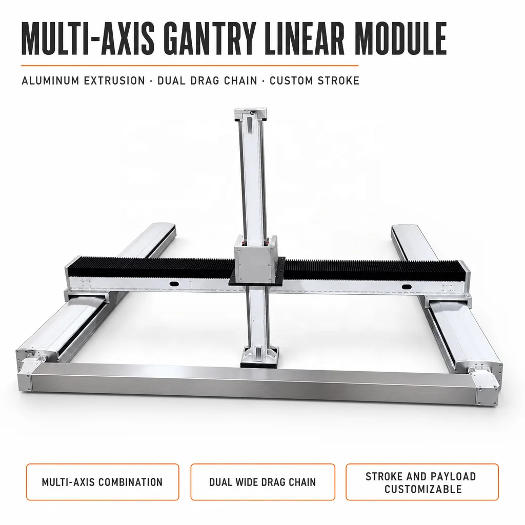 3 Axis Linear Slide Gantry Robot High Precision Stepper Motor With Gear & Bearing For Automated Pick Place