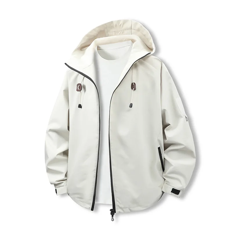 الخريف الرجال سترة يندبروف مقاوم للماء الرياضة في الهواء الطلق الذكور ملابس خارجية عادية الصلبة سحاب أكمام طويلة رجل مقنعين سترة واقية #2