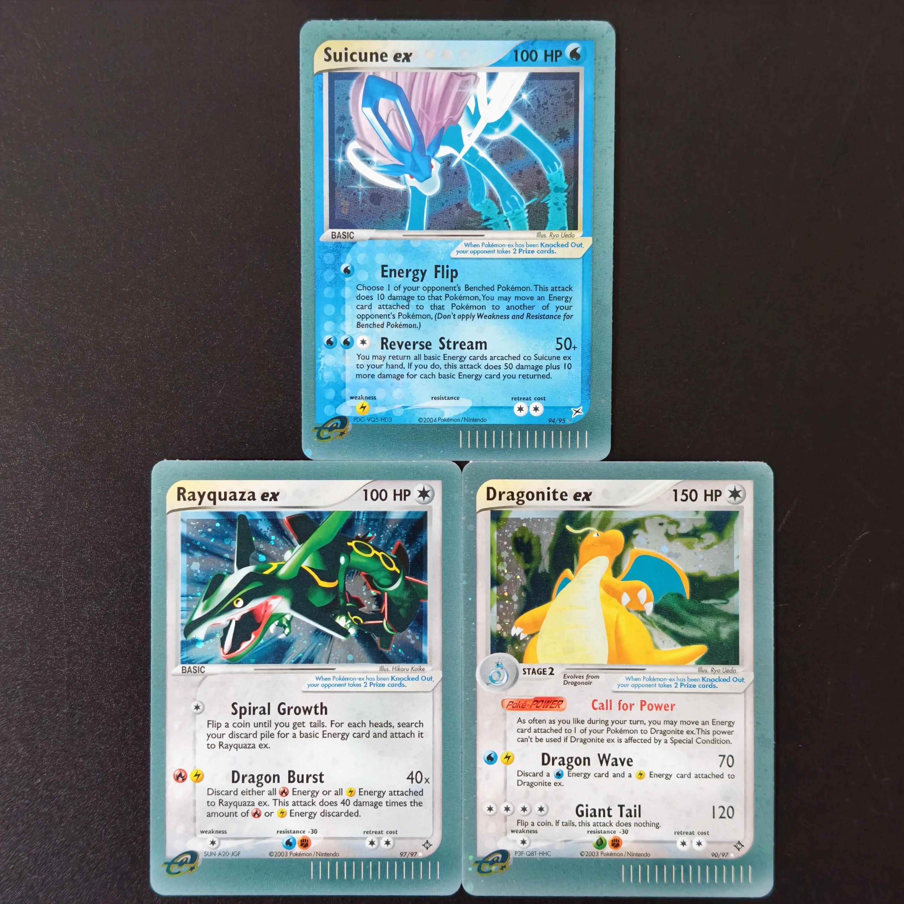 Proxy TCG Pokemon EX Series Cards English Base Set Holo Rare Cards 3Pcs Suicune Rayquaza Dragonite ex Collection Replica Cards