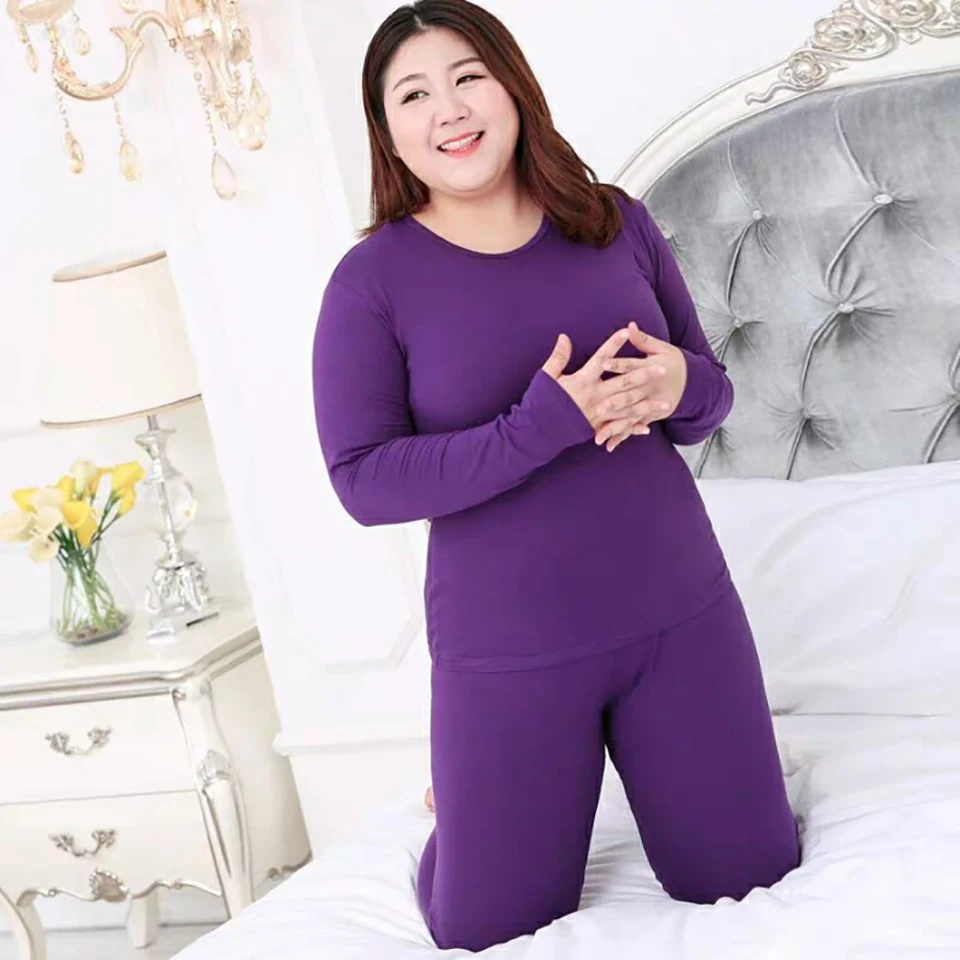 Conjunto térmico de talla grande para mujer, ropa interior térmica cálida, pantalones de manga larga, pijamas, ropa de invierno para el hogar