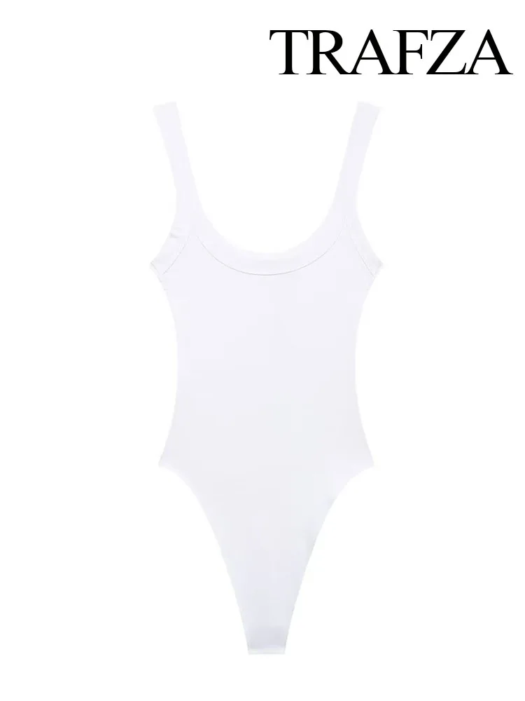 TRAFZA-mono sin mangas con cuello redondo y botones para Mujer, ropa de playa, mono de canalé