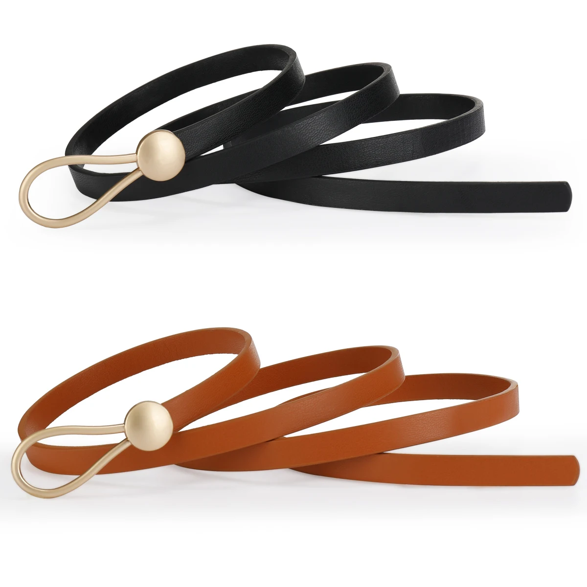 Elegant Women Thin Waist Strap Metal Bead Buckle Adjustable Slim Waist Belt for Dress Vacation Party Daily Wear