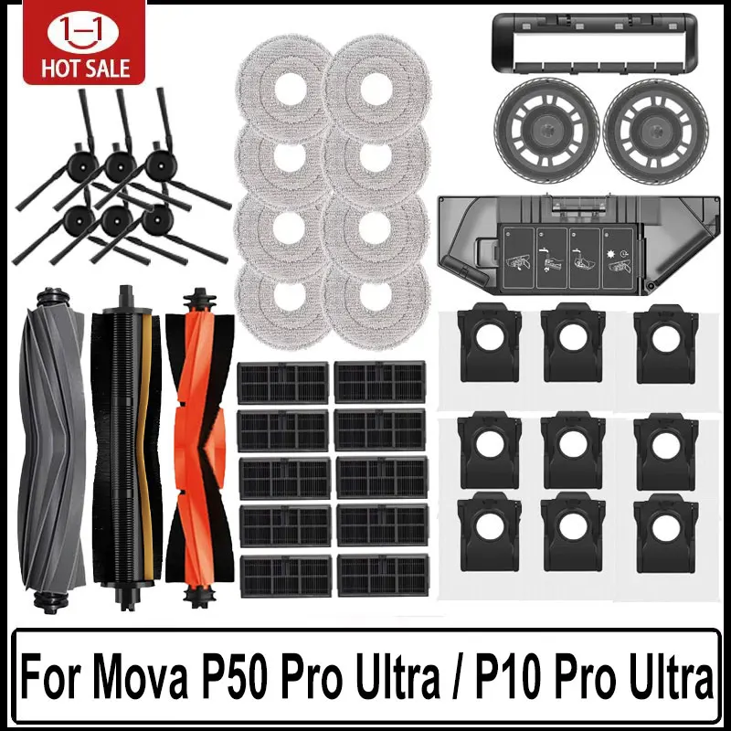 Accessoires pour Mova P50 Pro Ultra, Mova P10 Pro Ultra, brosse latérale principale, filtre Hepa, sac à poussière en tissu, pièces de rechange pour aspirateur Robot