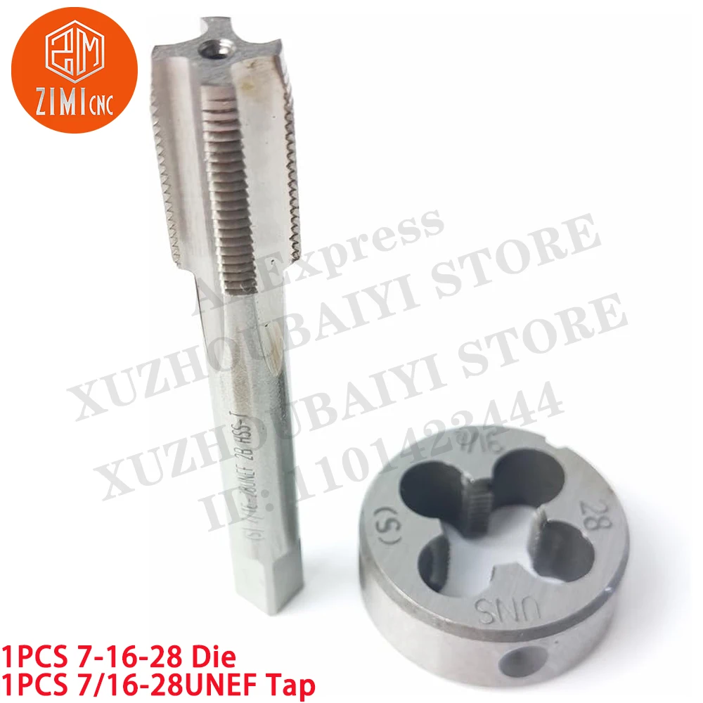 

1PCS 7-16-28 Die 1PCS 7/16-28UNEF Tap Machine Thread Tap Round Thread Die Right Hand HSS Taper CNC tool metal lathe cutting tool