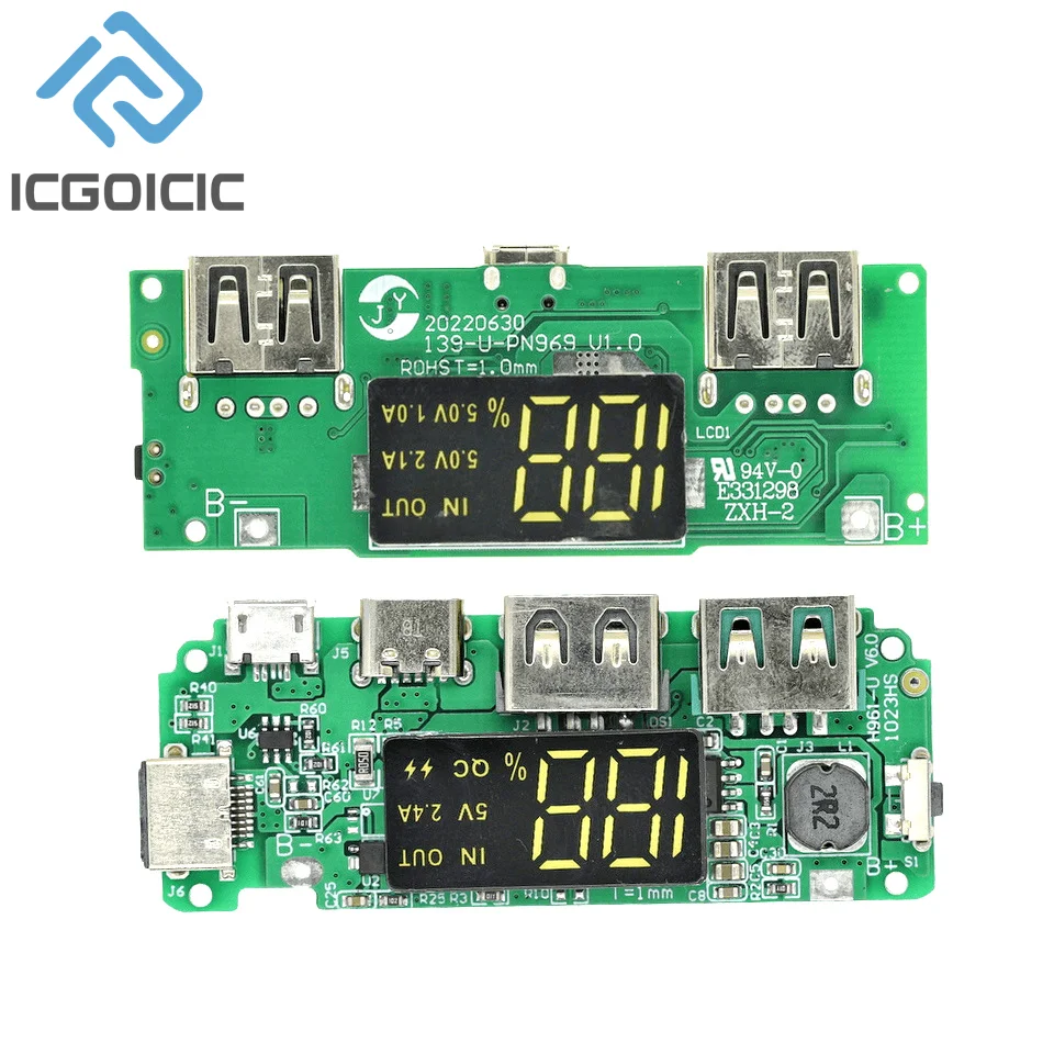 Lithium Battery Charger Board LED Dual USB 5V 2.4A Micro or Type-C USB Mobile Power Bank 18650 Charging Module