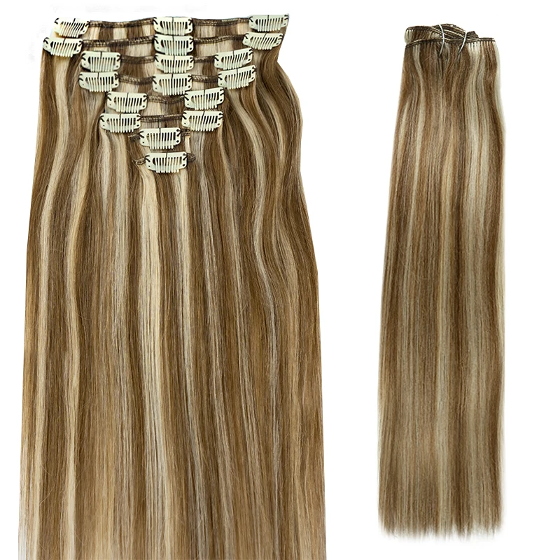Clip in Hair Extensions100% Real Human Hair Straight Remy Hair Natural Black Light Brown Honey Ombre Hair Extensions With Clips