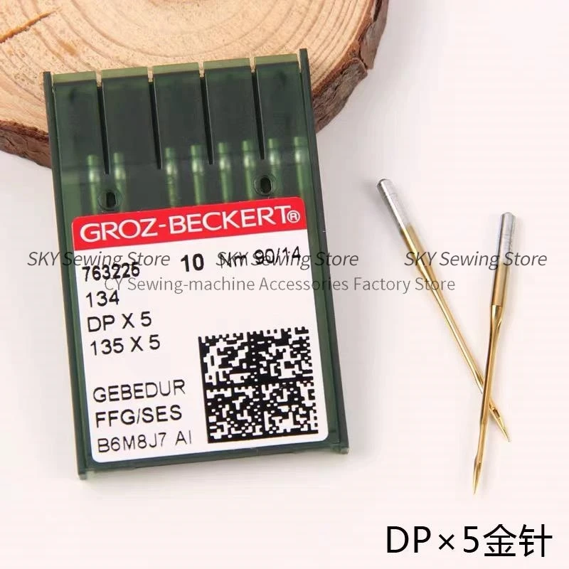 100PCS DPX5 Gold Needles Groz-Beckert Dp*5 FFG/SES Heat-Proof Needle Titanium-Plated Anti-Skid Velvet Knotting Bartack Keyhole