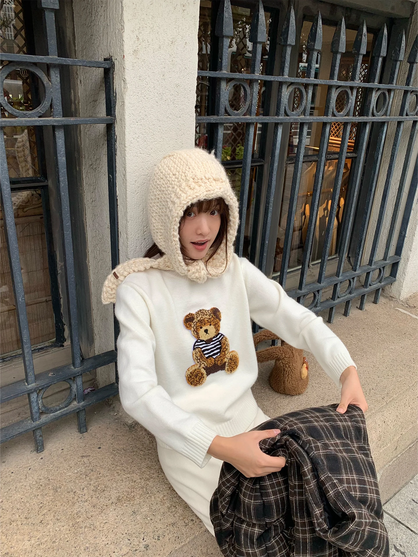 

Мягкий белый свитер с медведем Ne, женский свободный повседневный вязаный топ, круглый Ne Long Sve, осенне-зимний модный удобный irt