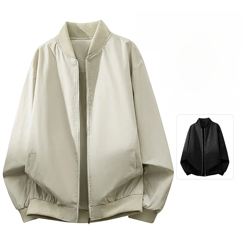 

Faionable Men's Spring Autumn Jaet Collaborative Design Stand Collar Windproof Casual Loose Fit Polyester Fiber Coat