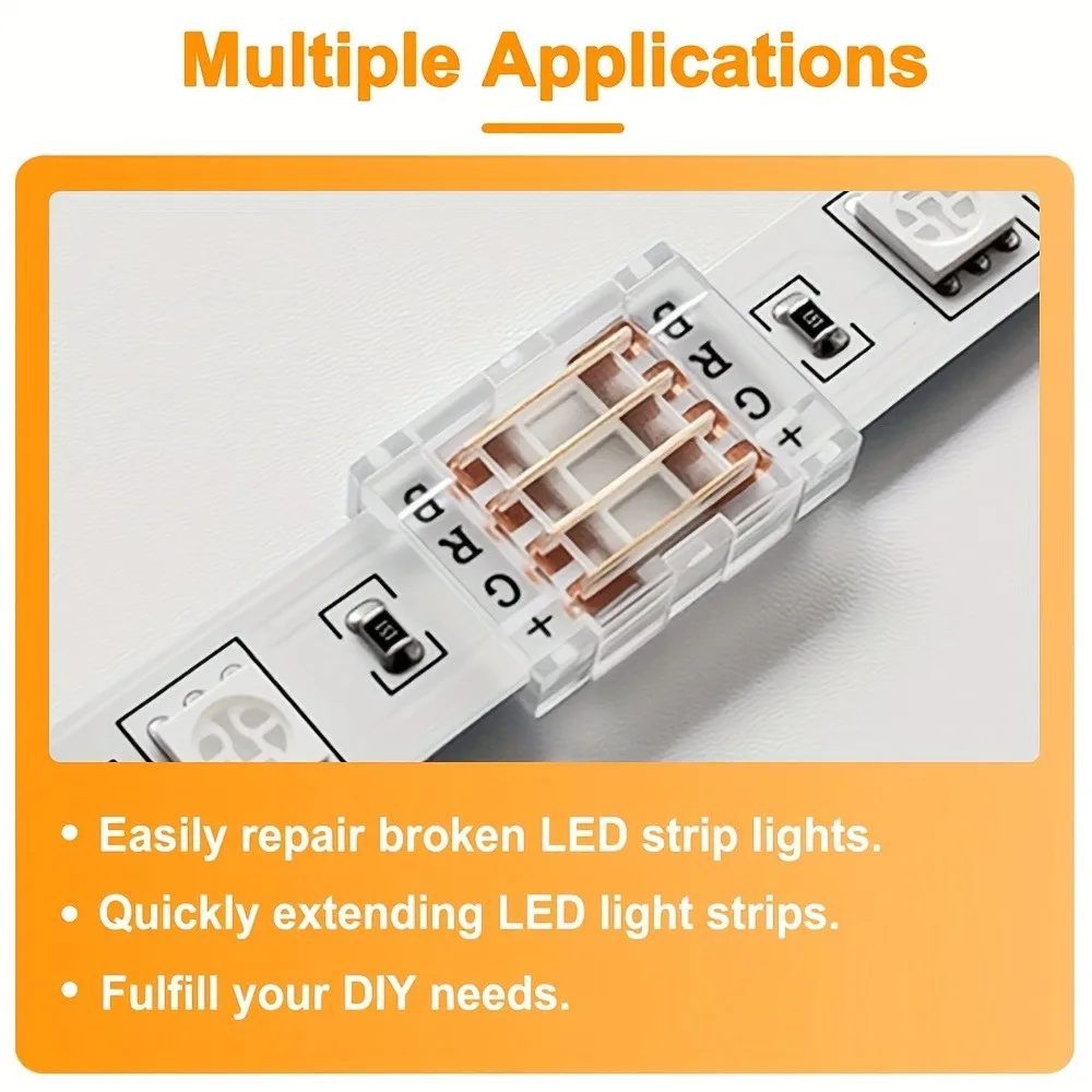 10/20 قطعة 4Pin LED موصلات الشريط لشرائط LED RGB واسعة 8/10 مللي متر ، لا لحام وأسلاك ، سهلة لصق SMD 5050 شرائط متعددة الألوان