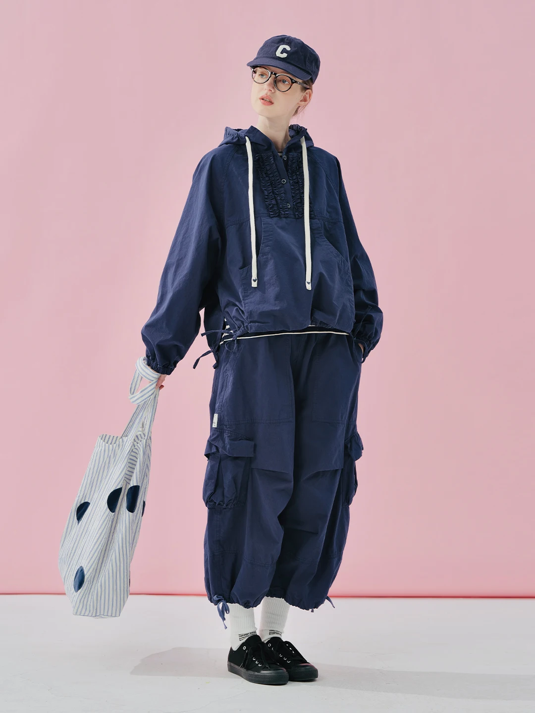 imakokoni High Waisted Cargo Work Pants Drawstring Loose Cropped Pants Women's Pants Casual Female Clothing for Women