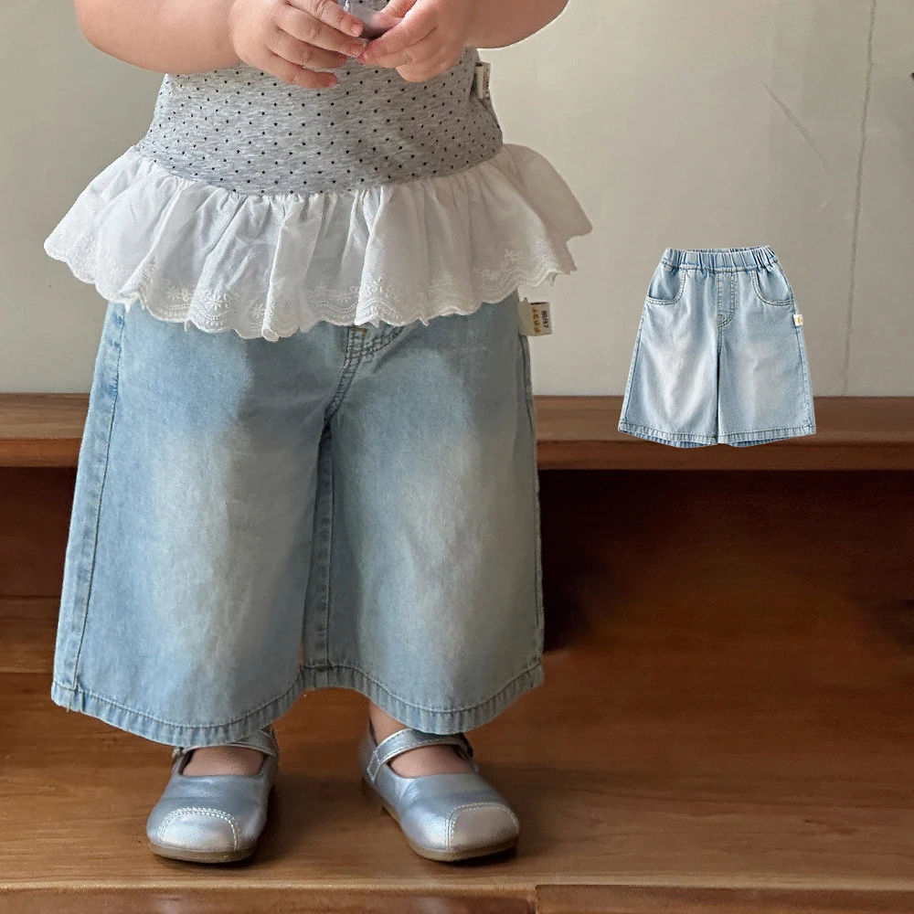 

MILANCEL New Summer Kids Jeans 9M-5T Sweet Thin Girls Denim Blue Pants Loose Korean Version Children Wide-leg Pants