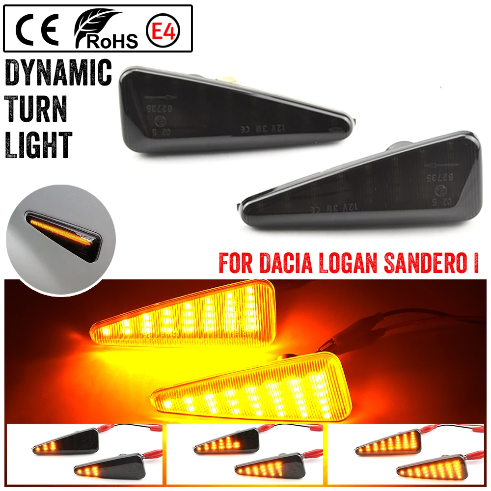 2X Dynamic LED Side Marker Light Turn Signal Blinker Lamp For Dacia Logan Sandero I For Renault Stepway Thalia 2008-2011