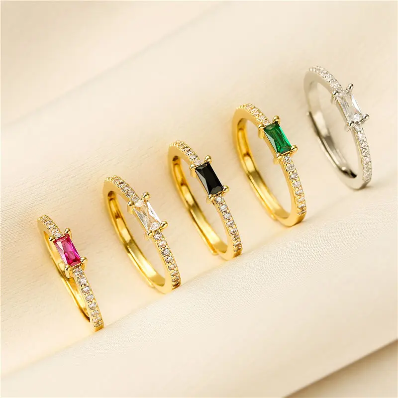 HECHENG, Simple Rectangle Ring For Women Female Cute Finger Rings Birthday Gift For Girlfriend Fashion Zircon Stone Jewelry