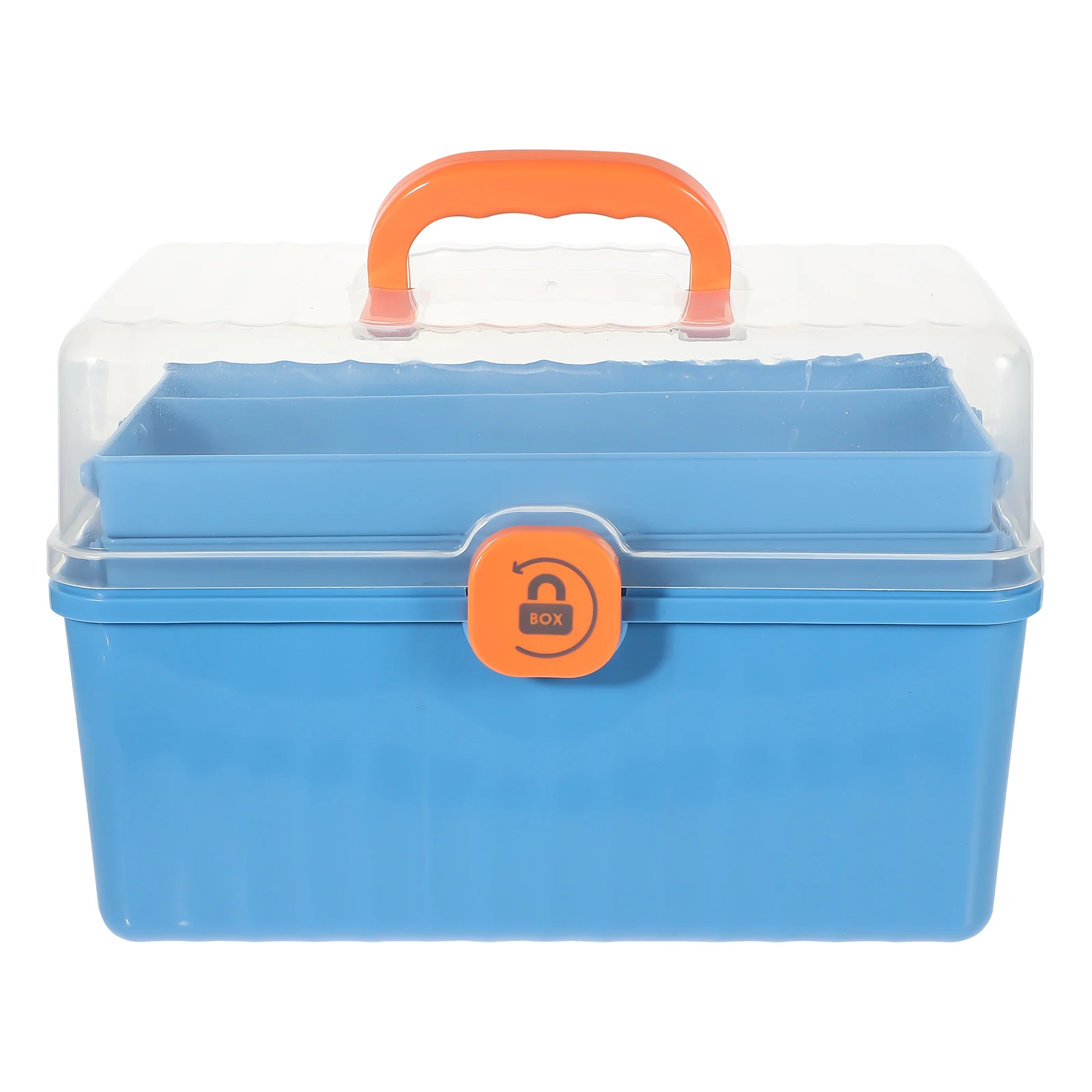 

Portable First Aid Box Storage 3 Layers Large Capacity Transparent Far Blue Plastic Handle Medicine Case Empty Sturdy