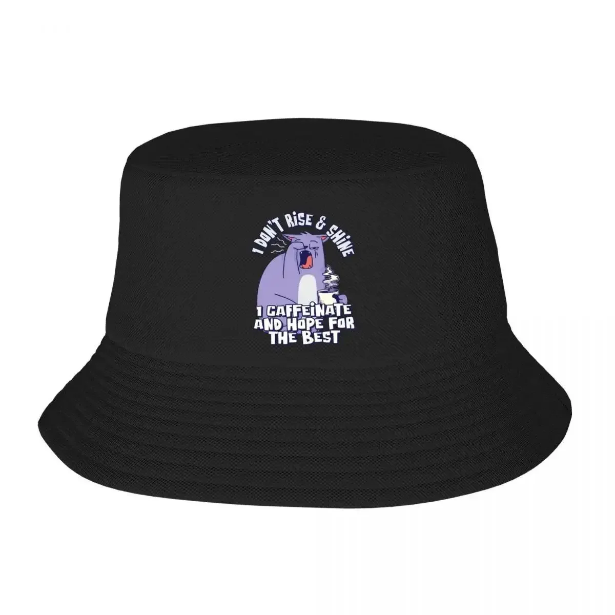 Women Men I Don't Rise & Shine Bob Hats Accessories Summer Travel Headwear Parody Cute Cat Bucket Hat Fishing Cap For Outdoor