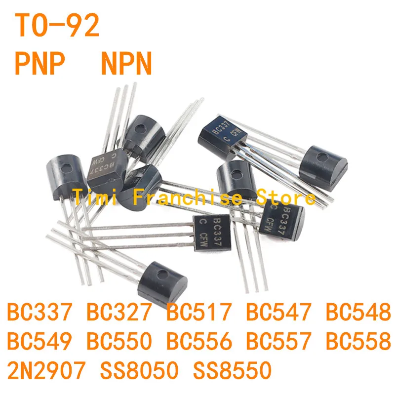 100PCS Transistors diode PNP NPN BC337 BC327 BC517 BC547 BC548 BC549 BC550 BC556 BC557 BC558 2N2907 SS8050 SS8550 TO-92