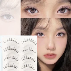 5 Pairs Natural Manga False Lashes Fishtail Strip Lashes Soft Comfortable Thin Transparent Stem Little Devil  Korean Makeup