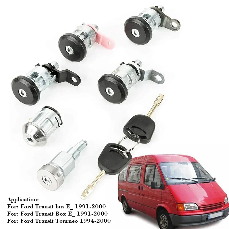 Full 6 Lock Set Front Rear Door Ignition with 2 Keys 95VB-B22050-FG For Ford Transit MK5 1994 1995 1996 1997 1998 1999 2000