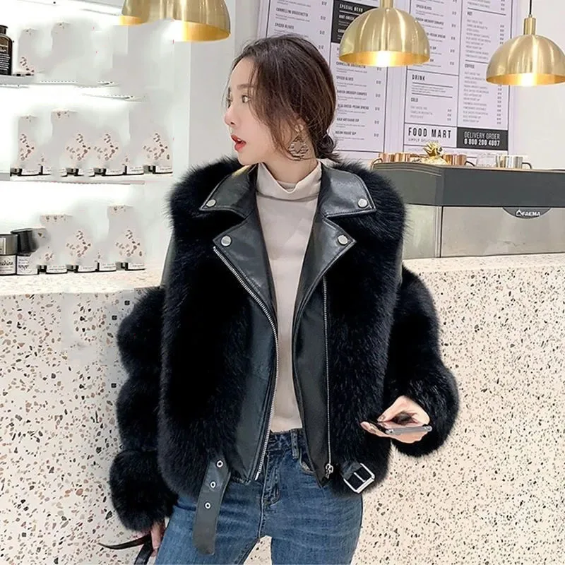 2023 New Full Leather High Imitation Fox Fur Temperament Casual Coat Female Fashion Loose Machine Slim Online Celebrity Fur Coat