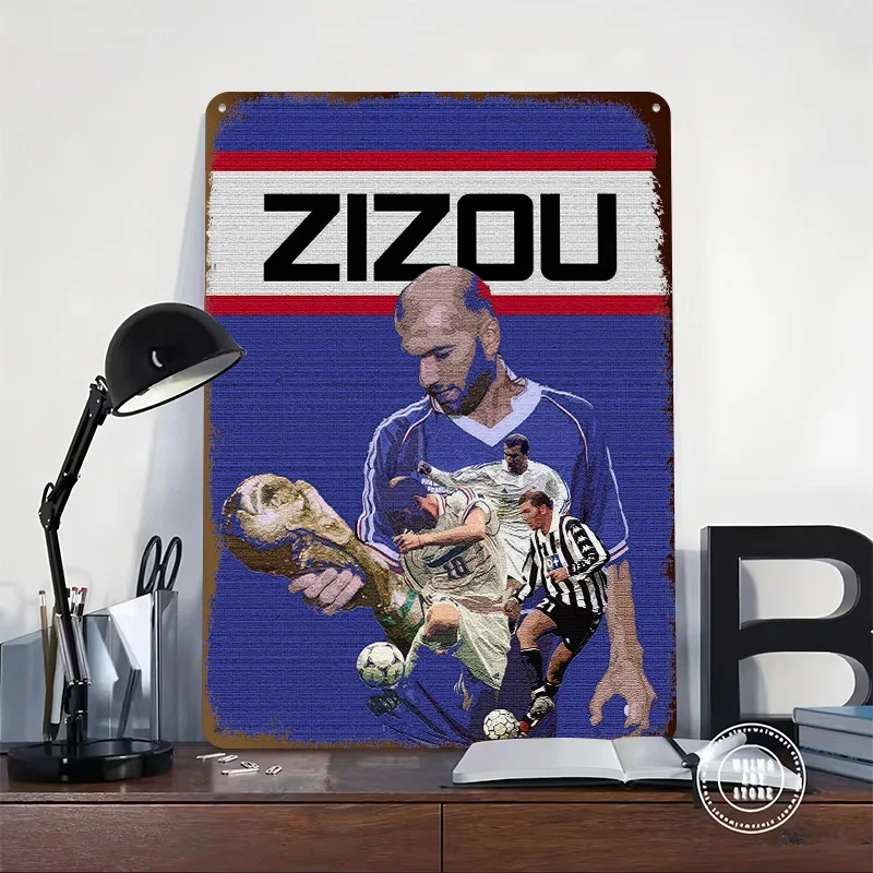 Zizou كرة القدم صفيح ملصق مخصص جدار الفن خمر علامات معدنية ريترو القصدير اللوحة للديكور المنزل عناصر ديكور المنزل